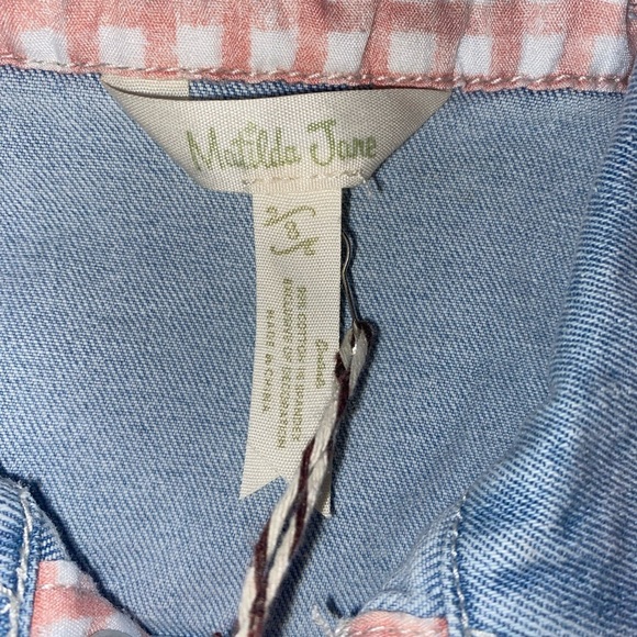 NWT Matilda Jane Light Wash Blue Denim Vest w/ Ruffled PNK Gingham Sleeves SZ 8 - Picture 5 of 6